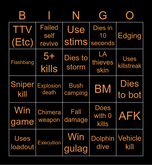 Warzone 2.0 bingo (Credits to: Big Puffer) Bingo Card