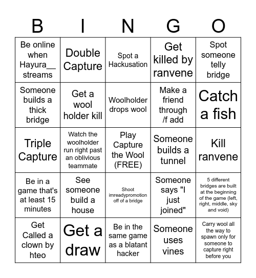 Hypixel Capture The Wool 2024 Bingo Card