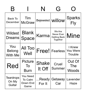 Taylor Swift - Eras Round Bingo Card