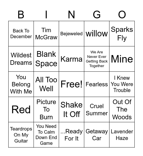 Taylor Swift - Eras Round Bingo Card