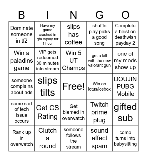 SLIPS STREAM BINGO Card
