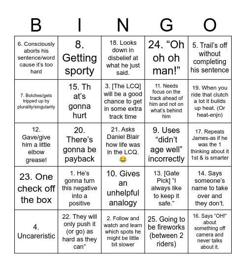 Ricky C’s Bingo Card