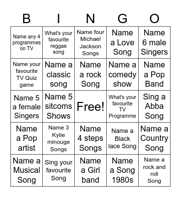 Music Bingo Card