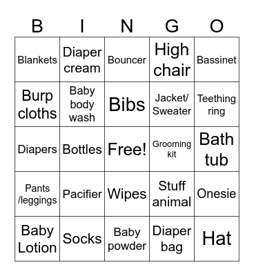 Baby Shower Bingo Card