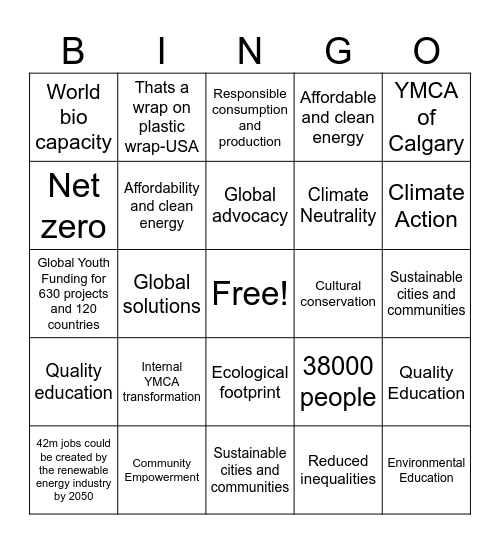 Sustainable Planet Bingo Card