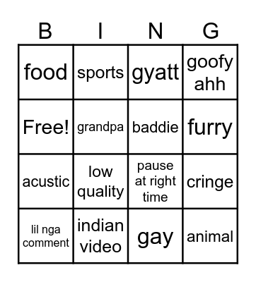 instagram reels Bingo Card