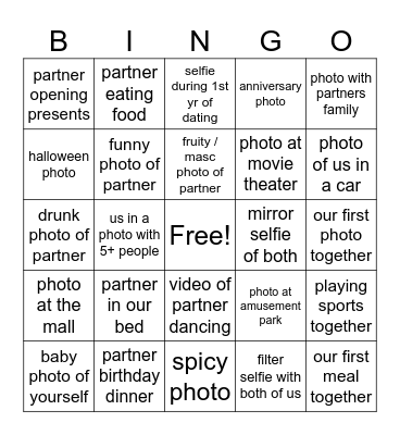 Camera Roll Scavenger Roll Bingo Card