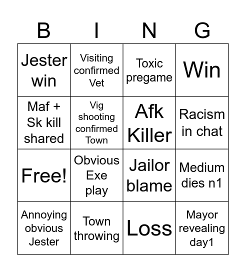 Town of Salem Classic Bingo Card