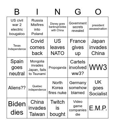 World Power Bingo Card