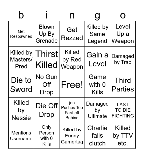 Drunk Apex Bingo Card