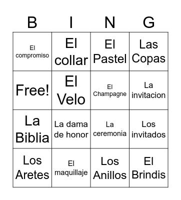 Bridal Shower Bingo Card