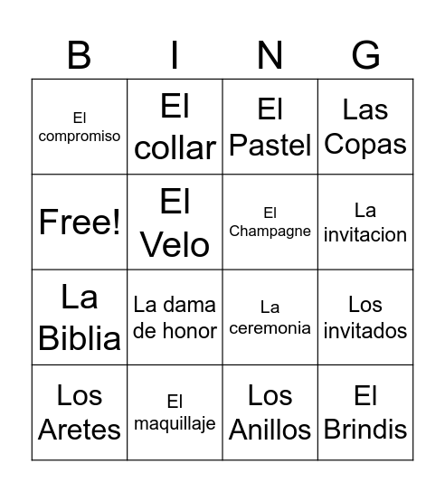 Bridal Shower Bingo Card