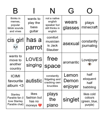Klara bingo Card