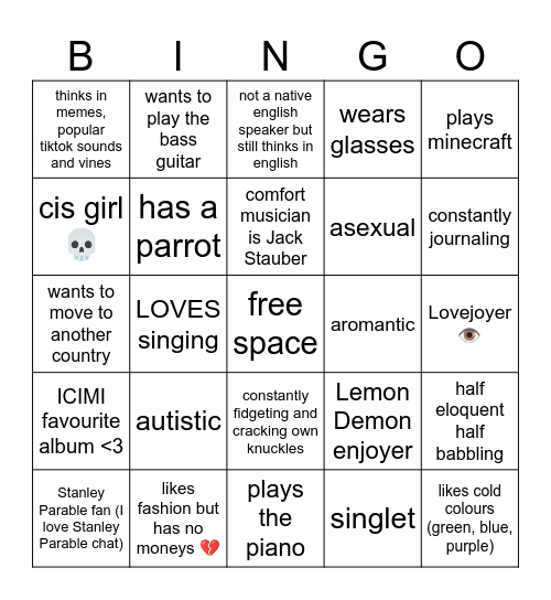 Klara bingo Card