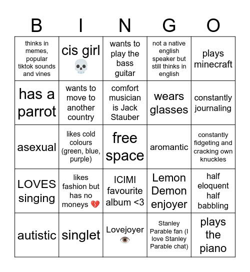 Klara bingo Card