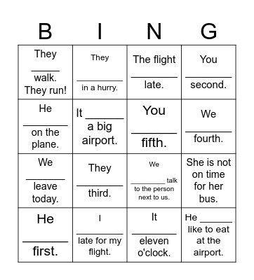 Negative sentences bingo Card