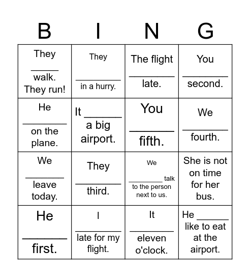 Negative sentences bingo Card