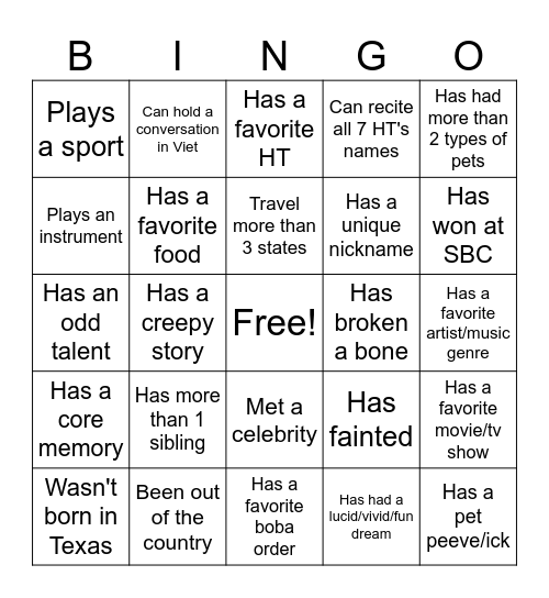 Nghia Si Bingo Card