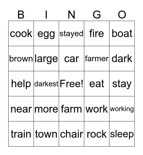 Spelling List J-6 Bingo Card