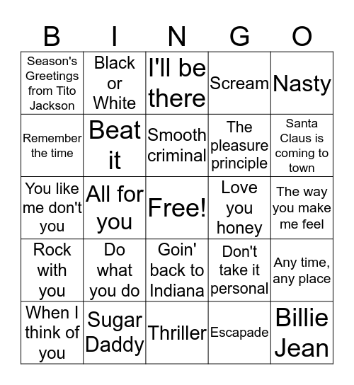 The Jacksons Bingo Card