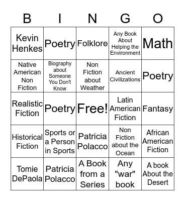 Class Reading Challenge for Quarter 4 Bingo Card