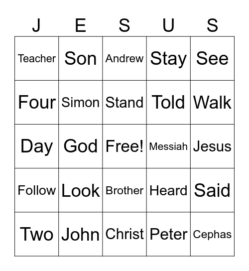 Jesus is the Beloved Son of God 1/14 Bingo Card