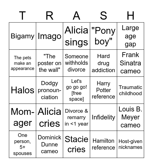 Trashy Divorces Bingo Card