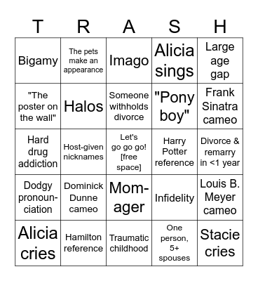 Trashy Divorces Bingo Card