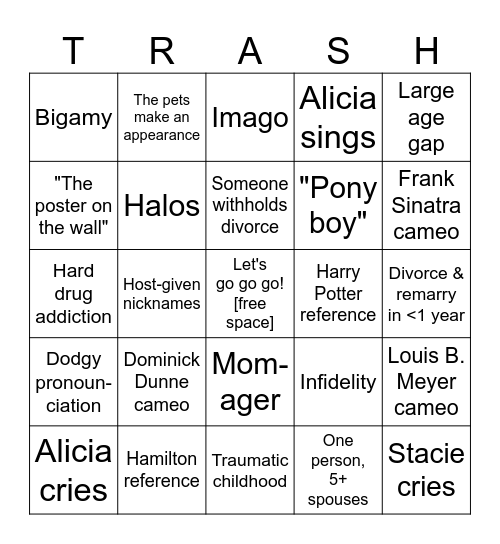 Trashy Divorces Bingo Card