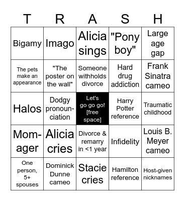 Trashy Divorces Bingo Card