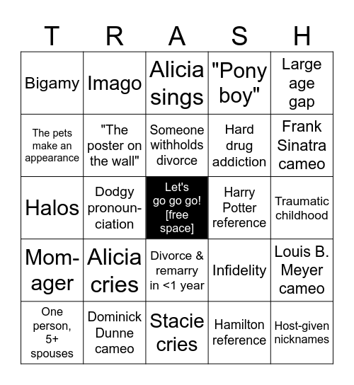 Trashy Divorces Bingo Card