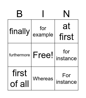 Conjunctions! Bingo Card