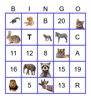 Animals & Numbers Bingo Card