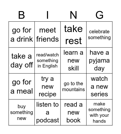 Future activities Bingo Card