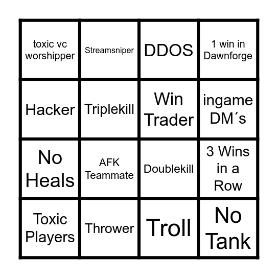 Ranked Bingo Card