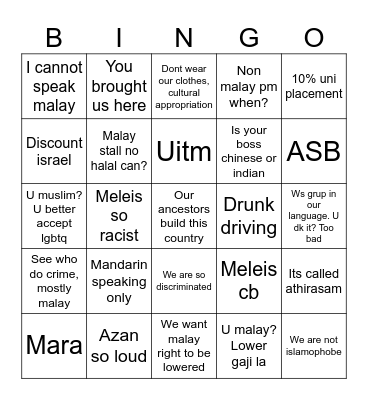 Non meleis Bingo Card