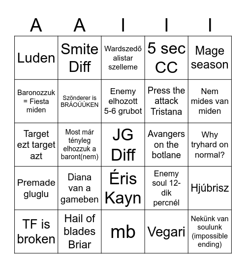 Season 14 Bingo Card