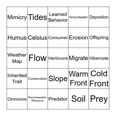 Earth and Organisms Bingo Card