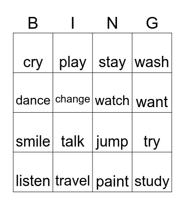 Past Simple Regular Verbs Bingo Card