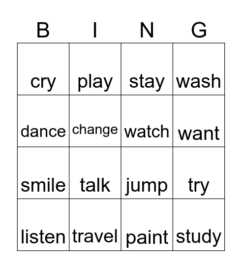 Past Simple Regular Verbs Bingo Card
