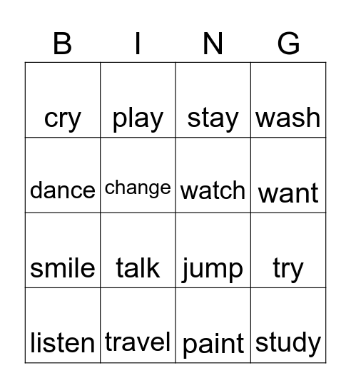 Past Simple Regular Verbs Bingo Card