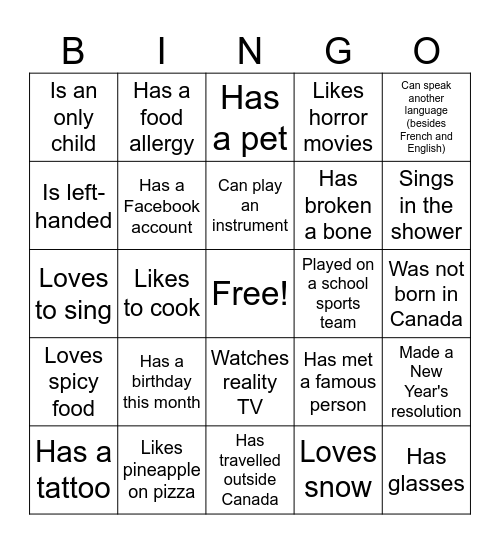 Untitled Bingo Card