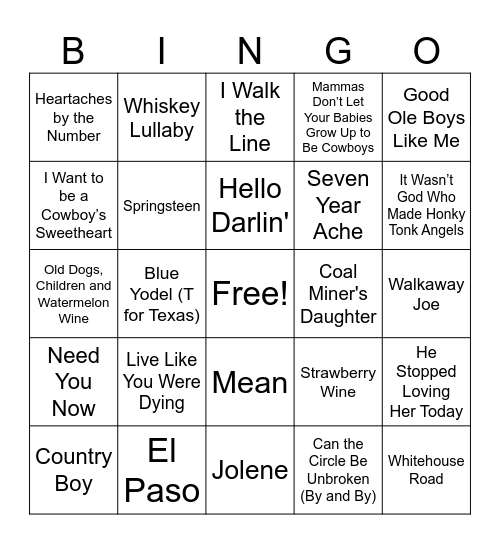 SINGO 02 Country Bingo Card