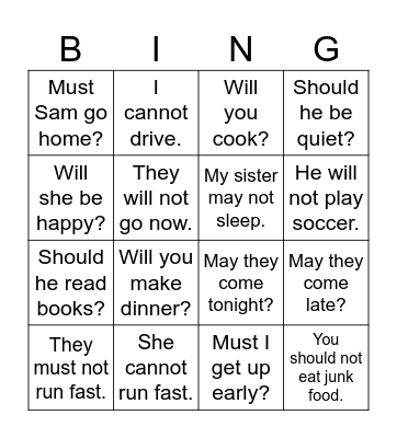 Be동사 Helping Verbs - 의문&부정문 Bingo Card