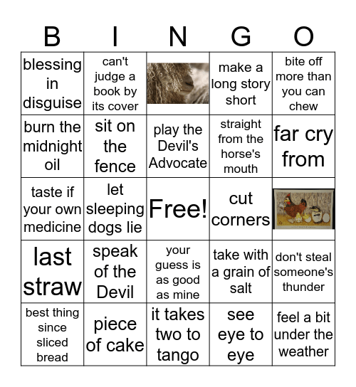 Idiom Bingo Card