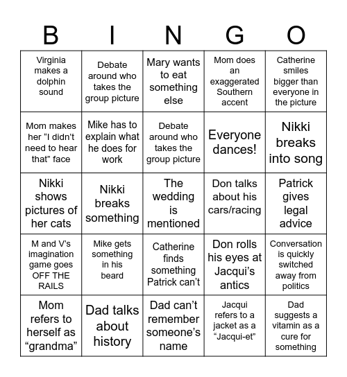 Scarlett Family Bingo Card