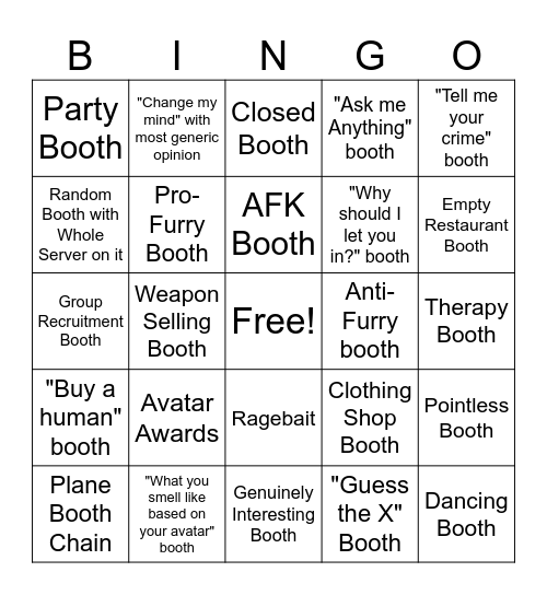 Booth Game Bingo Card