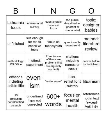 Untitled Bingo Card