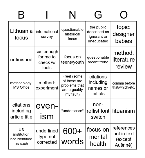 Untitled Bingo Card