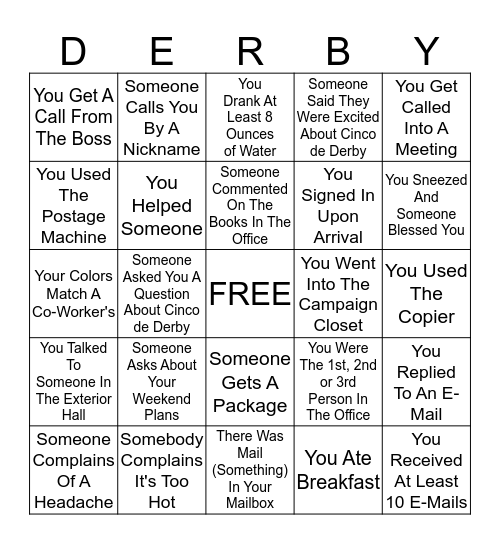 Happy Cinco de Derby Day Bingo Card